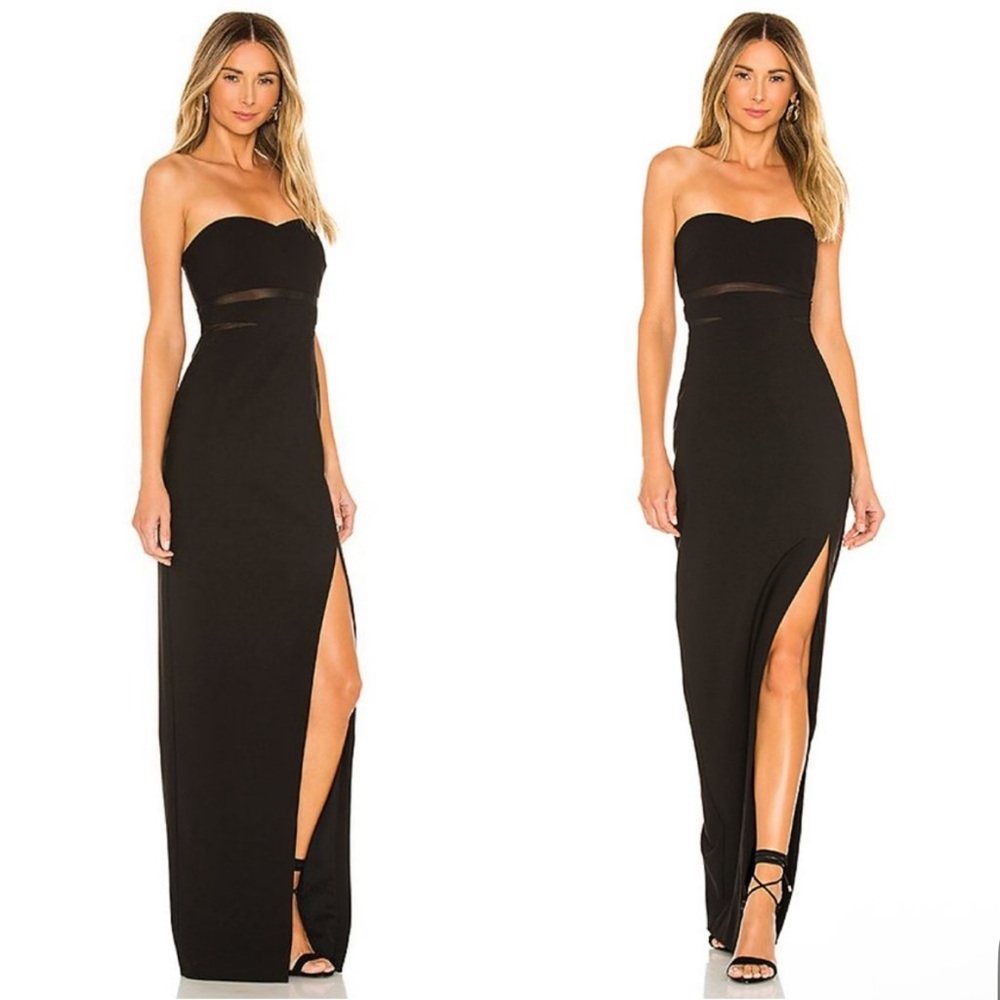 Revolve Likely‎ Vas Gown Slit Sheer Strapless Black Maxi Dress 2